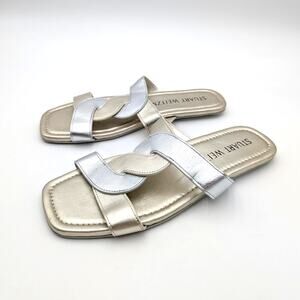Stuart Weitzman Ibiza Slide Sandal Open Toe Women's Silver/Gold Sz US8B EU38.5